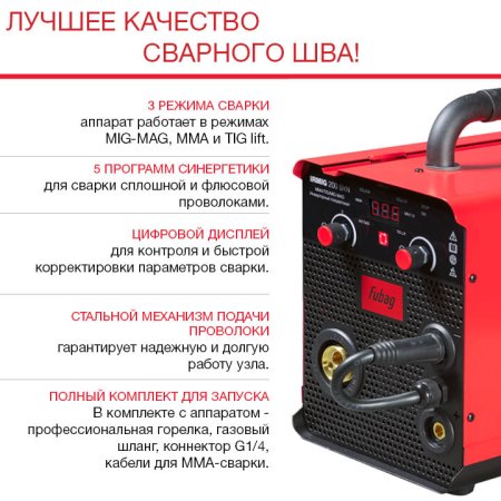 Полуавтомат сварочный FUBAG IRMIG 200 SYN с горелкой 250 А 3 м в комплекте в Владикавказе фото