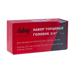 FUBAG Набор торцевых головок 3/4 дюйма, 8 шт. для гайковертов IW 1600 (26-27-29-30-32-35-36-38 мм.), картонная коробка в Владикавказе фото